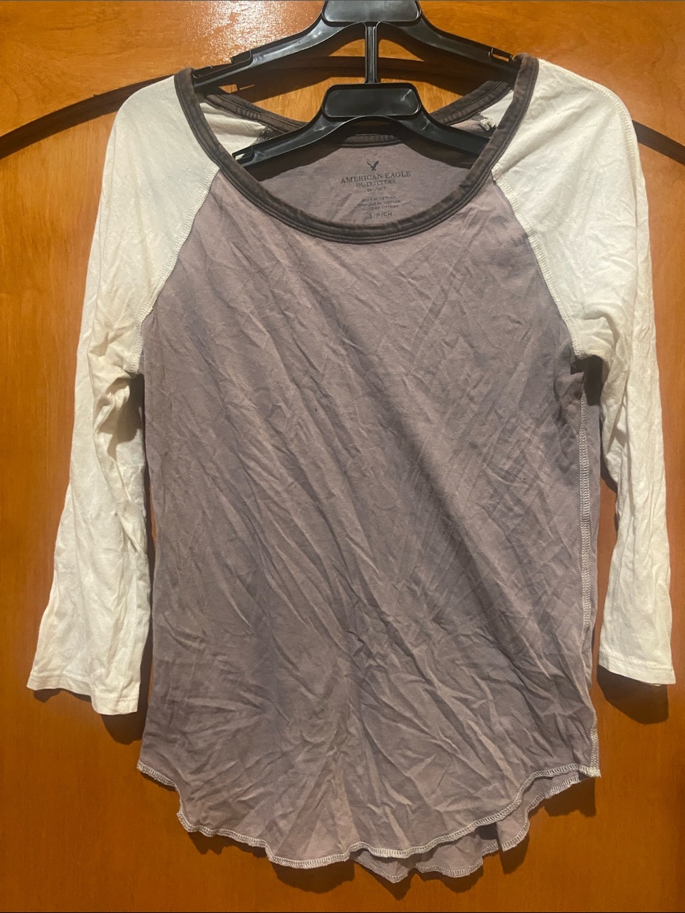 American Eagle Outfitters grey Raglan Long Sleeve Tee with White Sleeves